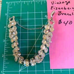 Vintage Weiss 2 Row Crystal Rhinestone Bracelet- Silver Tone-Safety Chain